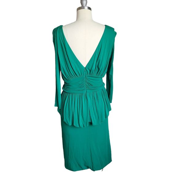 Alexander McQueen Green Peplum Ruched Stretch Dress Viscose Italy sz 48 (14 US) - Picture 2 of 16